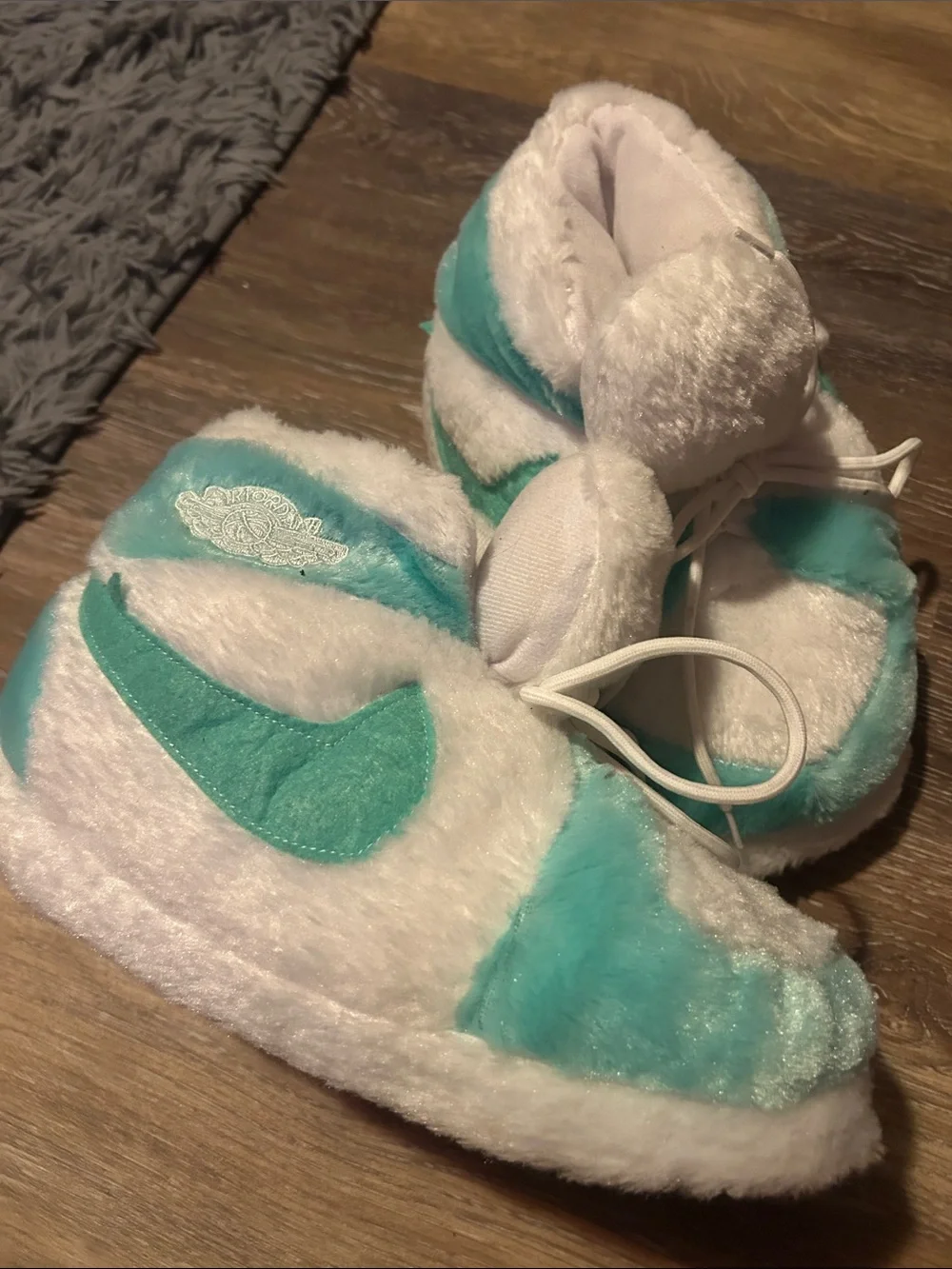Nike Kids Teal and White Plush Bootie Slippers